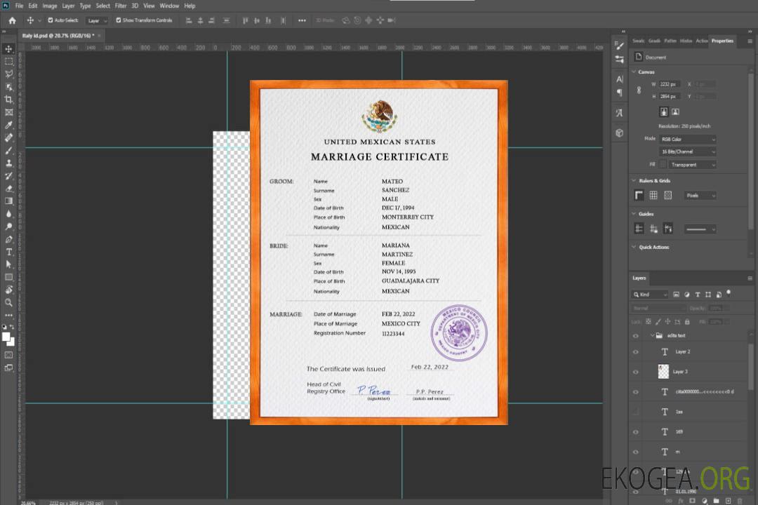 Modèle PSD de certificat de mariage au Mexique, entièrement modifiable template